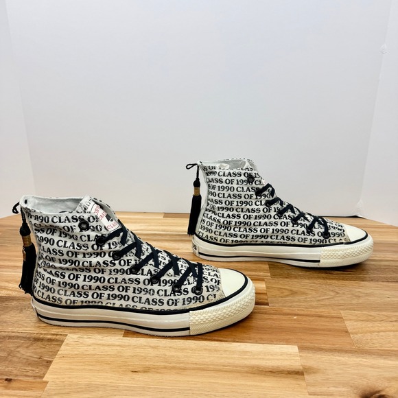 Vintage Converse Graduate Class of 1990 High Top Sneakers White Black Mens 5 - Picture 6 of 9